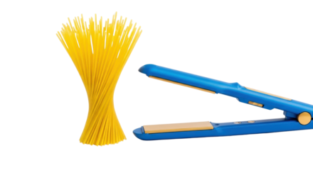 Creative Concept of Spaghetti and Hair Straightener
