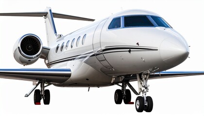 Modern white private jet with rear-mounted engines and T-tail on white background.