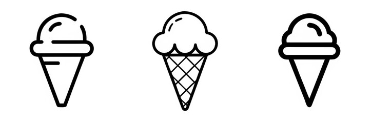 set of three ice cream cone vector illustrations 