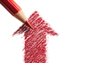 Close-up of a red arrow drawn with a red colored pencil