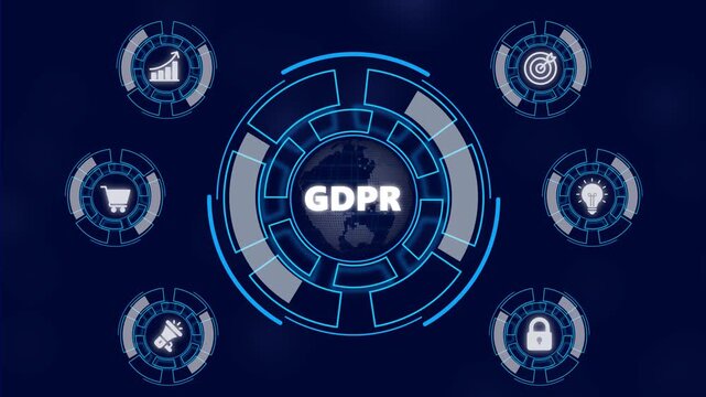 GDPR Personal data protection regulation cyber security. Business network concept. a futuristic holographic advanced HUD circle platform Business, Technology network background concept.