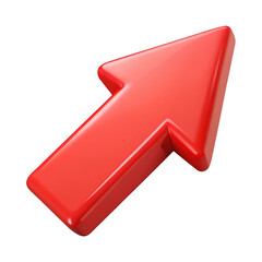 Red glossy arrow pointing up on black background pointer isolated on a transparent background