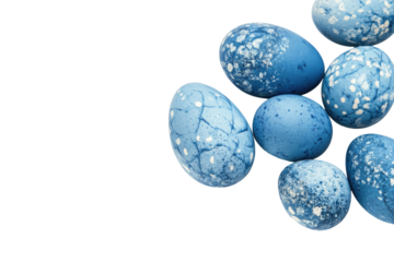 Blue marbled easter eggs isolated on transparent background