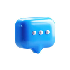3D rendered, light-blue speech bubble icon.  Rounded rectangular shape, with a slightly tapered bottom. Three small, off-white dots in the center.  Glossy, almost volumetric appearance