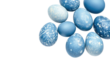 Group of blue speckled easter eggs isolated on transparent background
