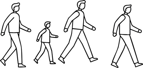 Walking man progression showing different ages and sizes in vector illustration 