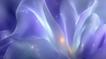 Soft, flowing, purple and white fabric-like waves with glittering bokeh spots