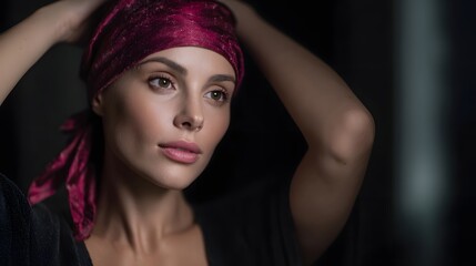 Fototapeta premium Resilient woman reflects in the mirror her headscarf a symbol of her inner strength