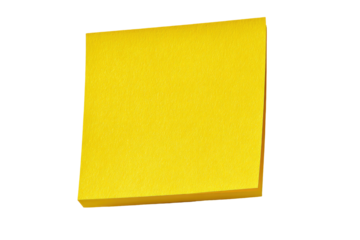 A bright, solid yellow sticky note, square-shaped, positioned on a black background.  The note's edges are slightly highlighted in a thin, multicolored border