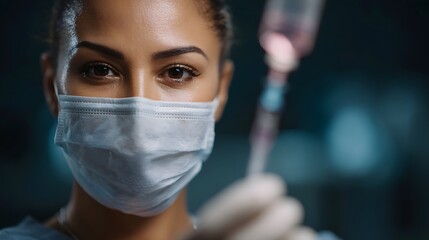 Oncology nurse preparing IV chemotherapy in a medical setting