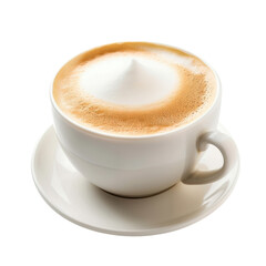 Frothy cappuccino in a white cup, a delicious coffee beverage