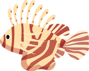 Cartoon illustration of a red lionfish with its distinctive stripes and flowing fins, adding a touch of exotic marine life to any project