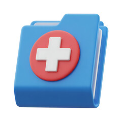 Obraz premium 3d blue folder icon with red cross symbol representing medical records and healthcare services transparent background