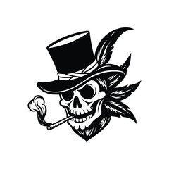 Obraz premium Vector tattoo design of a pirate skull and crossbones illustration with a crown, a lion, and bones on a black background