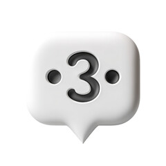 A white, rounded rectangular speech bubble with the number three inside, flanked by two small black dots
