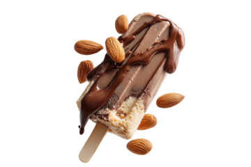 Delicious chocolate almond ice cream bar isolated on transparent background
