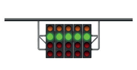Illustration of a racing starting light system with multiple signal colors preparing for a high speed motor racing event