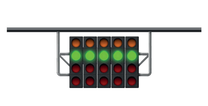 Illustration of a racing starting light system with multiple signal colors preparing for a high speed motor racing event