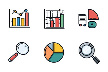 Business analytics and data visualization with graphs and charts including bar graphs pie charts and magnifiers for insights