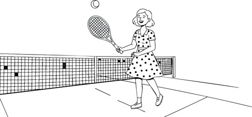 Fototapeta premium Girl playing tennis sport activity holding racket and hitting ball vector illustration 