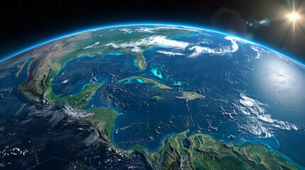 A breathtaking satellite photograph that beautifully showcases the diverse landscapes and expansive oceans of Earth