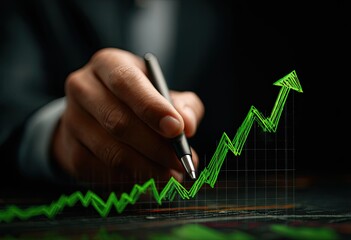 Business hand drawing a rising graph