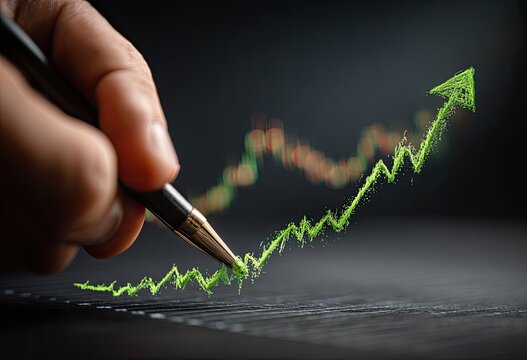 Hand drawing a rising green graph