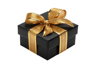 Obraz premium A black gift box with a gold ribbon and bow (1)