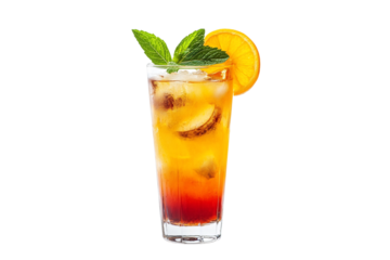 Refreshing layered tropical cocktail with orange and mint isolated on transparent background