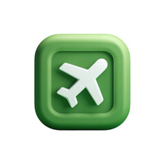 Obraz premium A light green square button with a white airplane icon. The button has a slightly raised, 3D effect