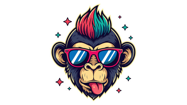Cool Monkey with Mohawk and Sunglasses - Flat Vector Illustration