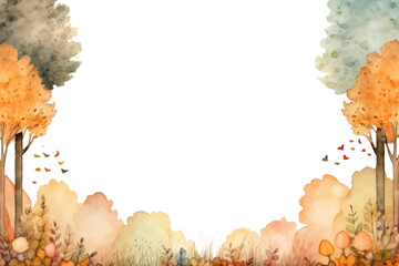 PNG Watercolor autumn forest border painting outdoors art.