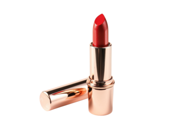 Red lipstick with golden tube, beauty and makeup product concept