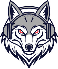 Fototapeta premium Vector art of wolf head with headphone for gamer isolated on white background