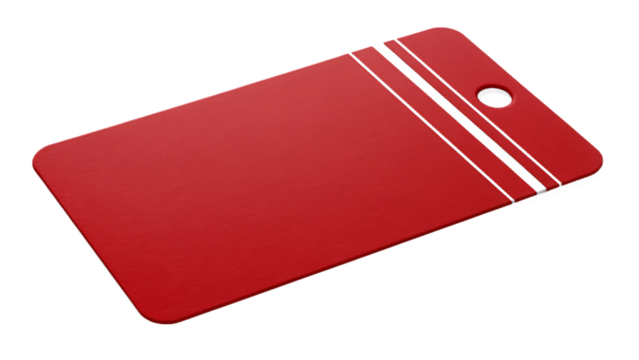 A vibrant red tag with white stripes is isolated on transparent background, offering a modern and eye catching design for branding and promotional purposes