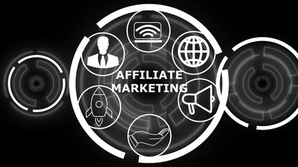 AFFILIATE MARKETING. Business, Technology, Internet and network concept ,Abstract technology symbols. performance metrics, and business insights from large data sets ,network , business