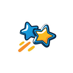 Fototapeta premium Two stylized stars, blue and gold, with orange/yellow streaks radiating outwards