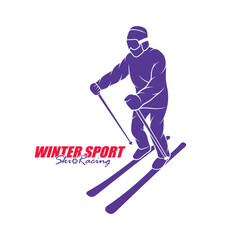 Fototapeta premium Mountain Skiing Logo Design Vector. Silhouette Ski Player Template Illustration