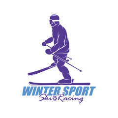 Fototapeta premium Mountain Skiing Logo Design Vector. Silhouette Ski Player Template Illustration