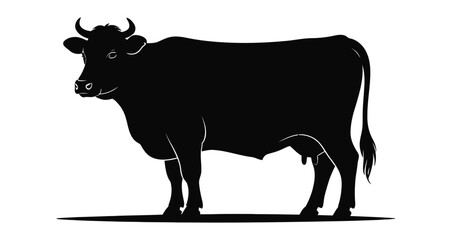 Standing cow silhouette isolated on white background, farm animal icon for agriculture, dairy, livestock, and rural design themes