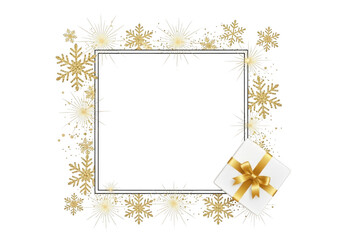 Obraz premium Festive christmas frame isolated on transparent background with snowflakes and gift box, perfect for holiday greetings and new year celebrations