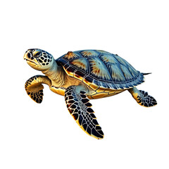 Fototapeta premium Colorful sea turtle swimming gracefully in clear ocean waters showcasing vibrant patterns and details of its shell