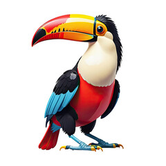 Obraz premium Colorful toucan perched on a branch against a bright background, showcasing its vibrant feathers and unique beak in a tropical setting
