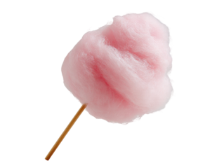 Pink fluffy cotton candy on a stick against a black background