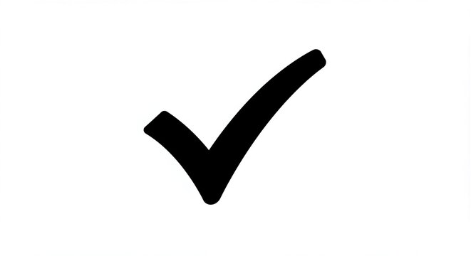 A bold black checkmark on a white background.
