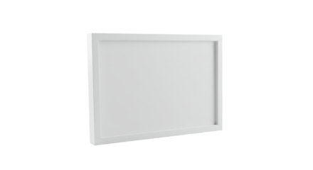 A pristine rectangular white frame, isolated on a transparent background with soft shadow in a high-key studio setting, high-angle perspective, concept of clean slate and potential