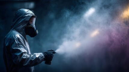 Fototapeta premium Worker spraying paint in an industrial paint booth