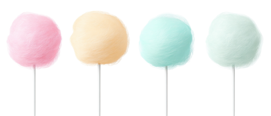 Four pastel-colored cotton candy on sticks