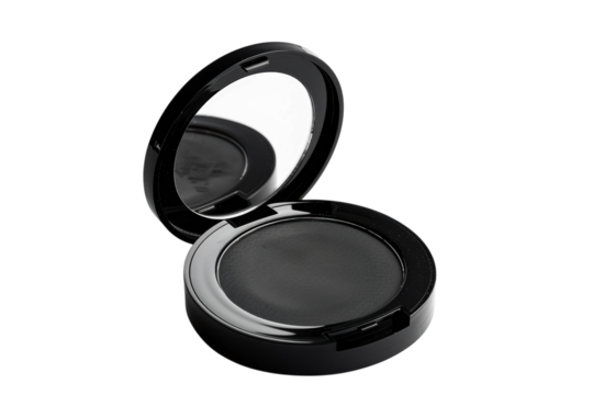 Black eyeshadow in a compact with mirror for cosmetic application