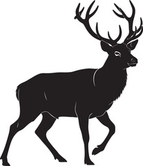 Obraz premium Deer standing in forest and deer silhouette of vector on white background